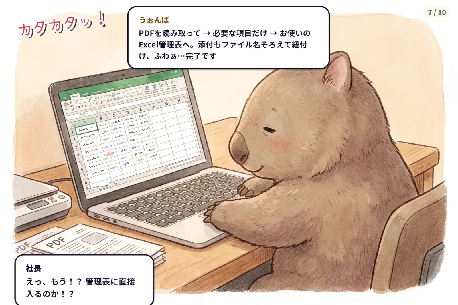 コマ7 PDFを読み取り、必要な項目だけを既存のExcel管理表へ取り込み、添付も紐付け