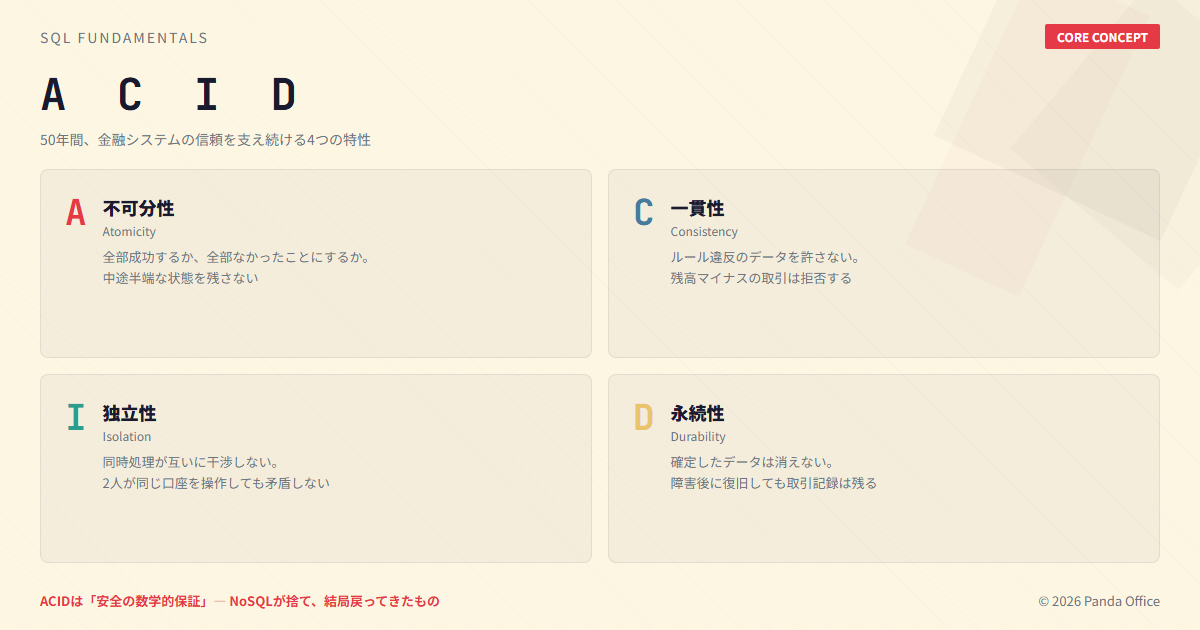 ACID特性:50年間金融システムを支える4つの柱